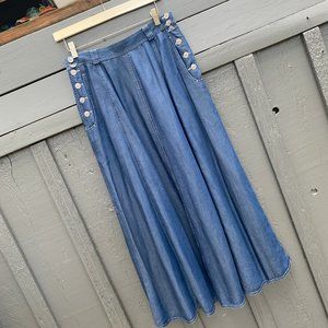 VINTAGE Denim Look Maxi Skirt with Side Buttons